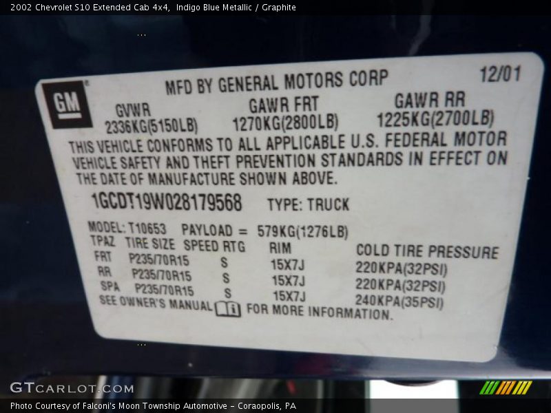 Indigo Blue Metallic / Graphite 2002 Chevrolet S10 Extended Cab 4x4