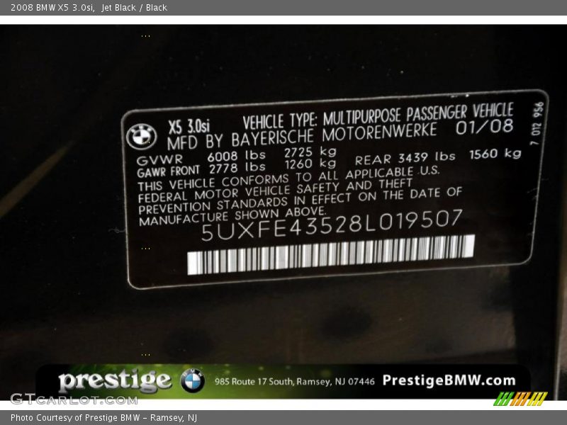 Jet Black / Black 2008 BMW X5 3.0si