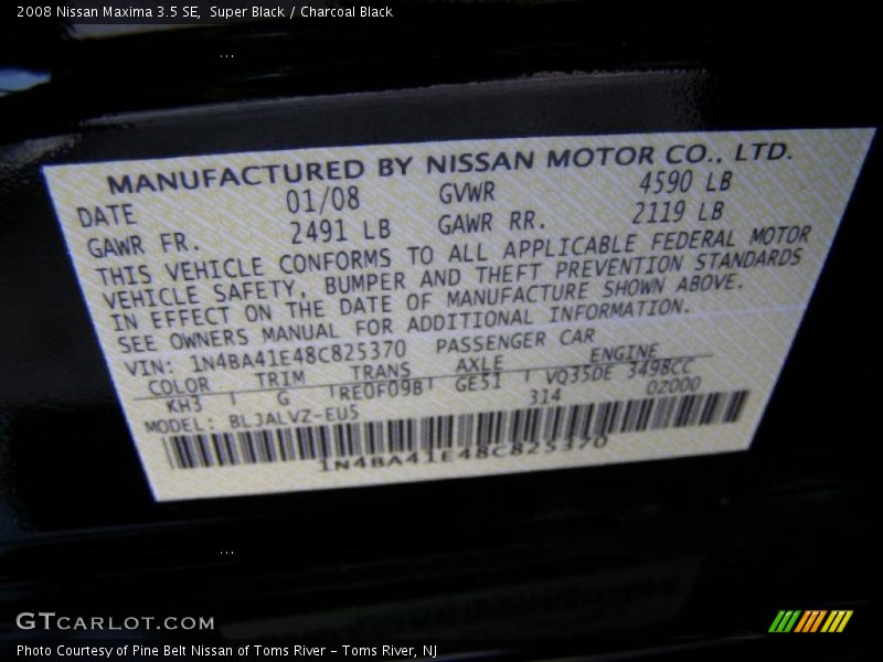 Super Black / Charcoal Black 2008 Nissan Maxima 3.5 SE
