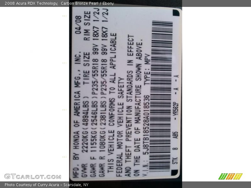 Carbon Bronze Pearl / Ebony 2008 Acura RDX Technology