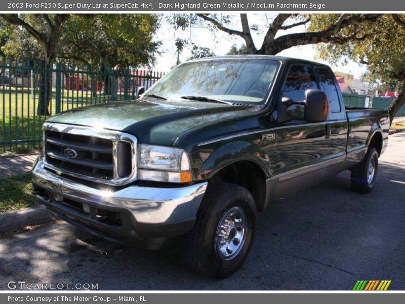 Dark Highland Green Metallic / Medium Parchment Beige 2003 Ford F250 Super Duty Lariat SuperCab 4x4