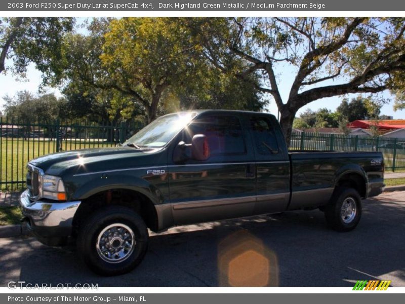Dark Highland Green Metallic / Medium Parchment Beige 2003 Ford F250 Super Duty Lariat SuperCab 4x4