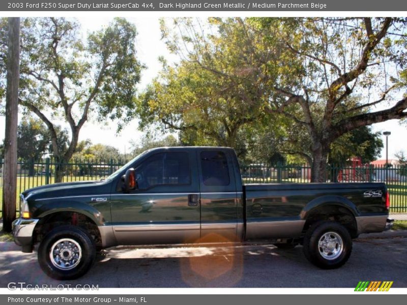 Dark Highland Green Metallic / Medium Parchment Beige 2003 Ford F250 Super Duty Lariat SuperCab 4x4