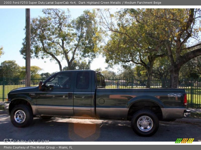 Dark Highland Green Metallic / Medium Parchment Beige 2003 Ford F250 Super Duty Lariat SuperCab 4x4