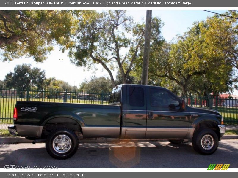 Dark Highland Green Metallic / Medium Parchment Beige 2003 Ford F250 Super Duty Lariat SuperCab 4x4