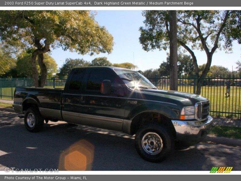 Dark Highland Green Metallic / Medium Parchment Beige 2003 Ford F250 Super Duty Lariat SuperCab 4x4