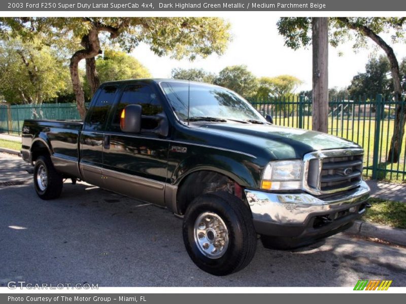 Dark Highland Green Metallic / Medium Parchment Beige 2003 Ford F250 Super Duty Lariat SuperCab 4x4