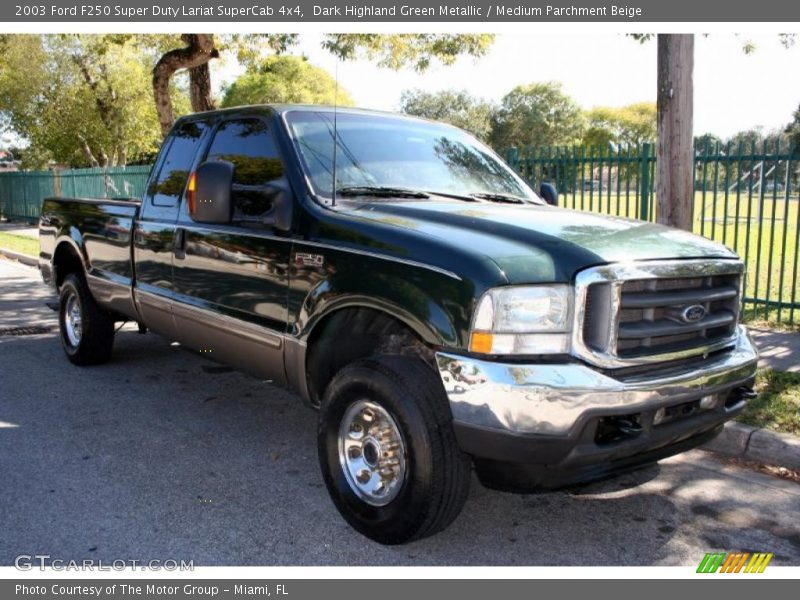 Dark Highland Green Metallic / Medium Parchment Beige 2003 Ford F250 Super Duty Lariat SuperCab 4x4