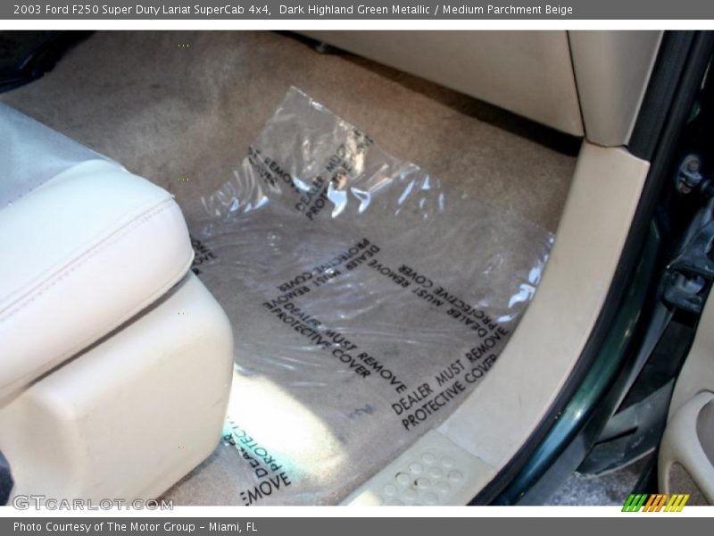 Dark Highland Green Metallic / Medium Parchment Beige 2003 Ford F250 Super Duty Lariat SuperCab 4x4