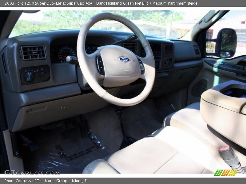Dark Highland Green Metallic / Medium Parchment Beige 2003 Ford F250 Super Duty Lariat SuperCab 4x4