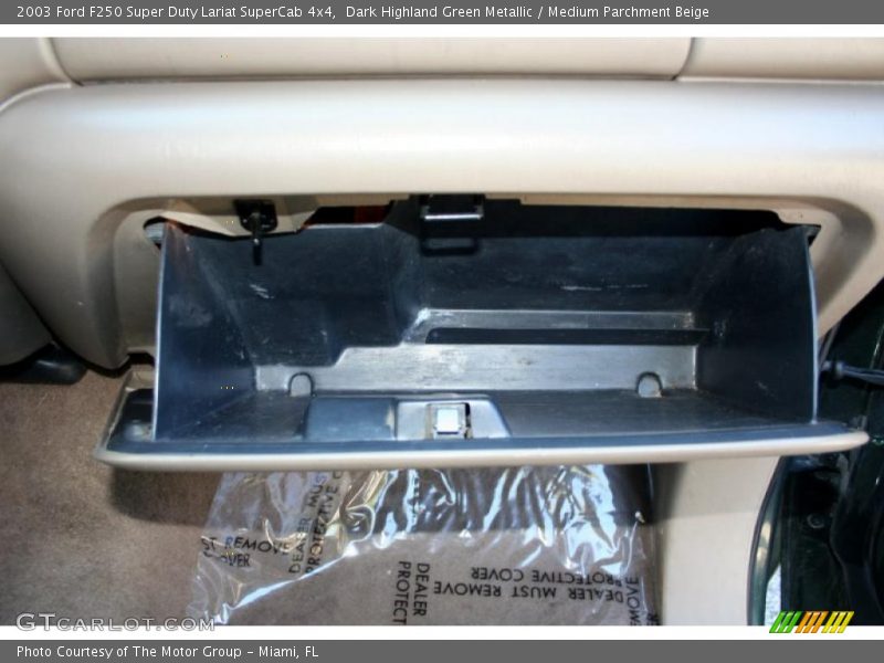 Dark Highland Green Metallic / Medium Parchment Beige 2003 Ford F250 Super Duty Lariat SuperCab 4x4