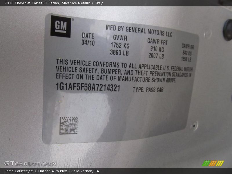 Silver Ice Metallic / Gray 2010 Chevrolet Cobalt LT Sedan