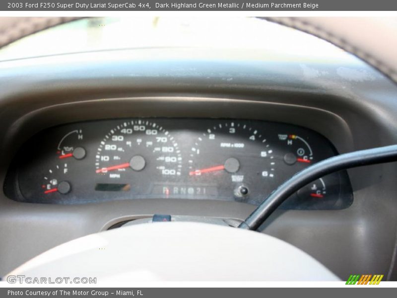 Dark Highland Green Metallic / Medium Parchment Beige 2003 Ford F250 Super Duty Lariat SuperCab 4x4