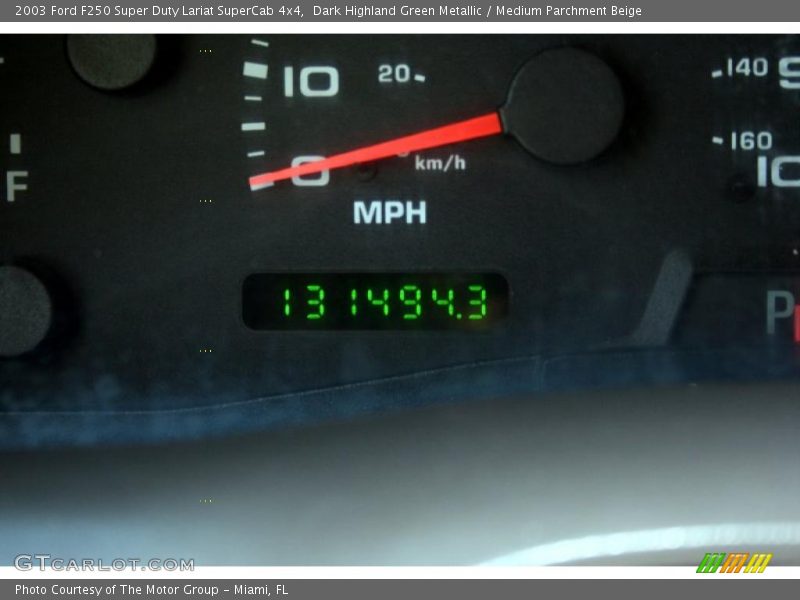Dark Highland Green Metallic / Medium Parchment Beige 2003 Ford F250 Super Duty Lariat SuperCab 4x4