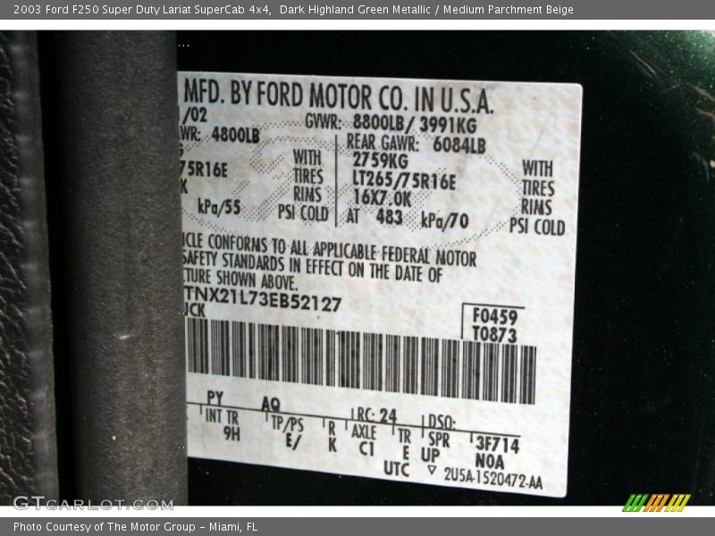 Dark Highland Green Metallic / Medium Parchment Beige 2003 Ford F250 Super Duty Lariat SuperCab 4x4