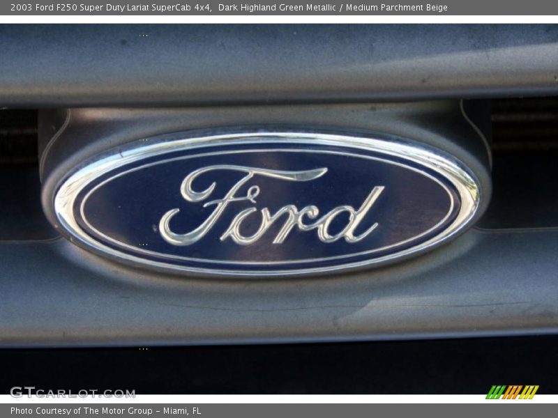 Dark Highland Green Metallic / Medium Parchment Beige 2003 Ford F250 Super Duty Lariat SuperCab 4x4