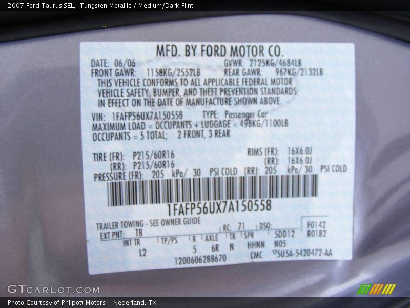 Tungsten Metallic / Medium/Dark Flint 2007 Ford Taurus SEL