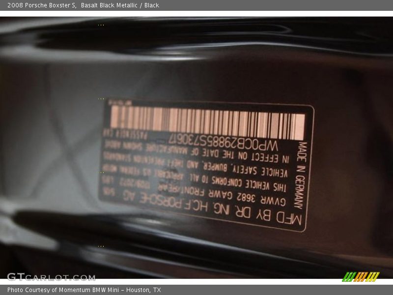 Basalt Black Metallic / Black 2008 Porsche Boxster S