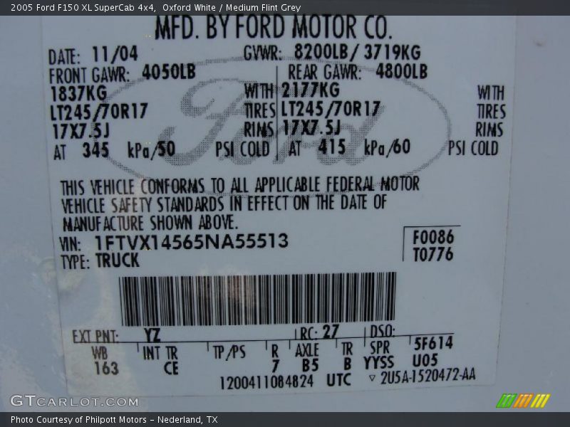 2005 F150 XL SuperCab 4x4 Oxford White Color Code YZ