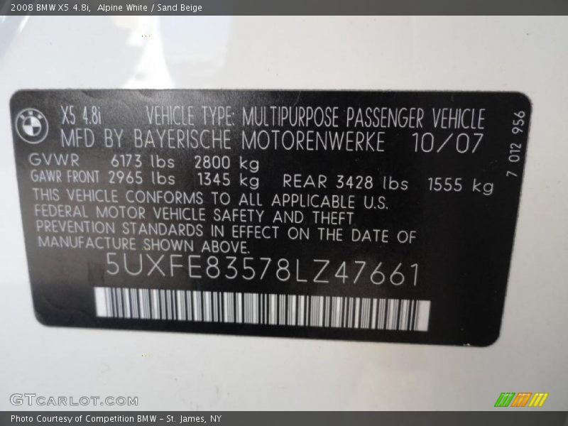 Alpine White / Sand Beige 2008 BMW X5 4.8i