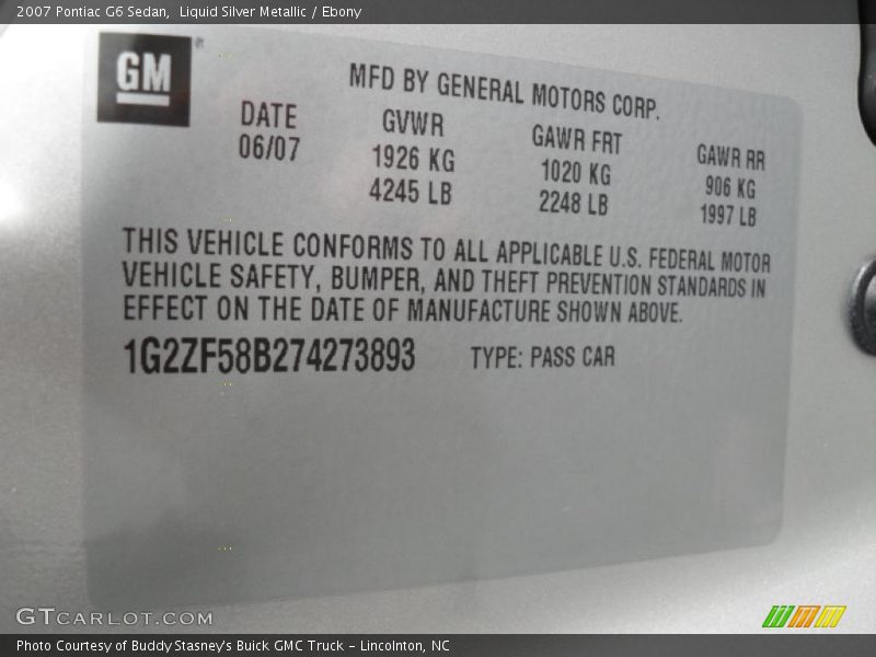 Liquid Silver Metallic / Ebony 2007 Pontiac G6 Sedan