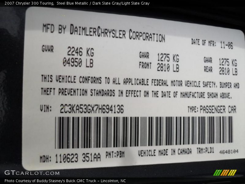 Steel Blue Metallic / Dark Slate Gray/Light Slate Gray 2007 Chrysler 300 Touring