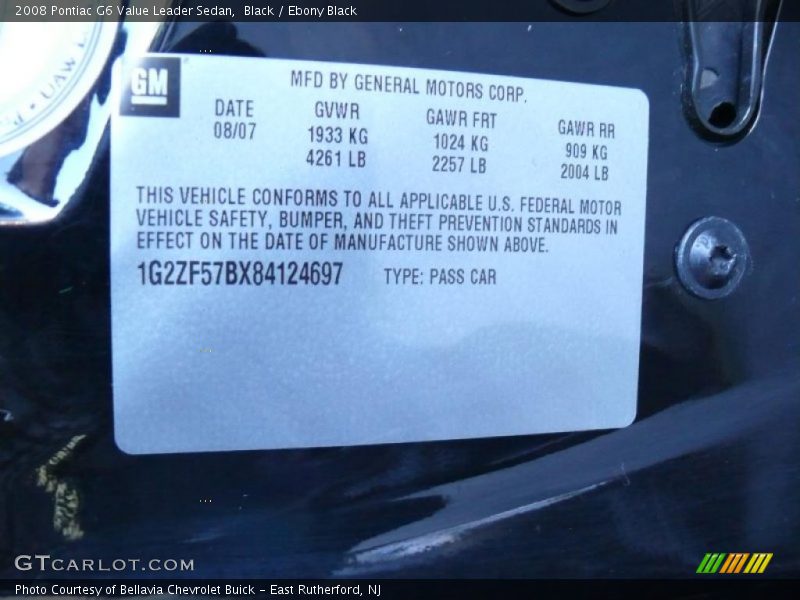 Black / Ebony Black 2008 Pontiac G6 Value Leader Sedan