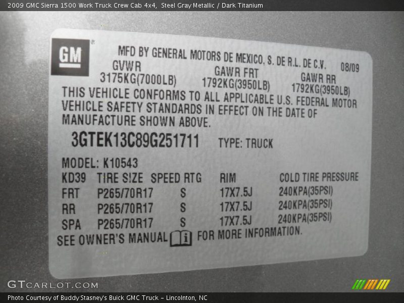 Steel Gray Metallic / Dark Titanium 2009 GMC Sierra 1500 Work Truck Crew Cab 4x4