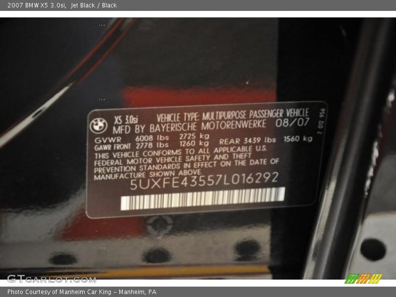 Jet Black / Black 2007 BMW X5 3.0si