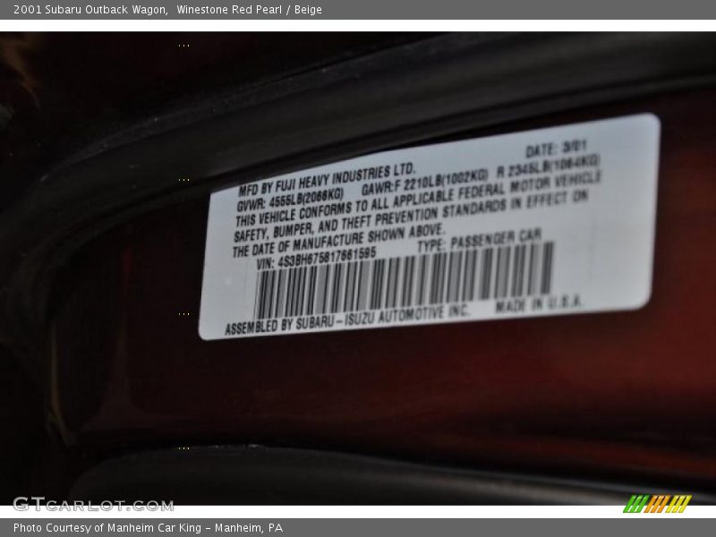Winestone Red Pearl / Beige 2001 Subaru Outback Wagon