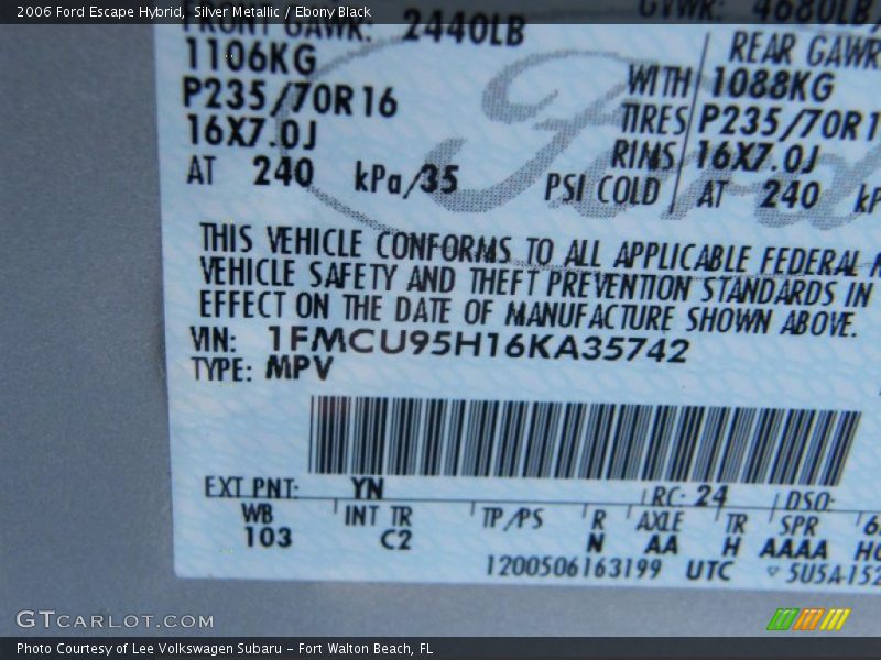 Silver Metallic / Ebony Black 2006 Ford Escape Hybrid