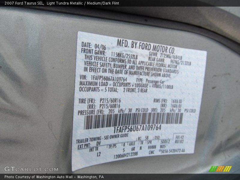 Light Tundra Metallic / Medium/Dark Flint 2007 Ford Taurus SEL