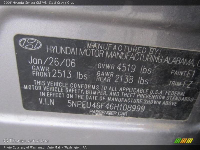 Steel Gray / Gray 2006 Hyundai Sonata GLS V6