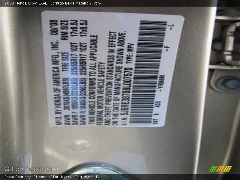 Borrego Beige Metallic / Ivory 2008 Honda CR-V EX-L
