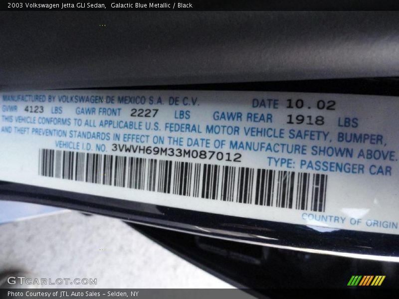 Galactic Blue Metallic / Black 2003 Volkswagen Jetta GLI Sedan