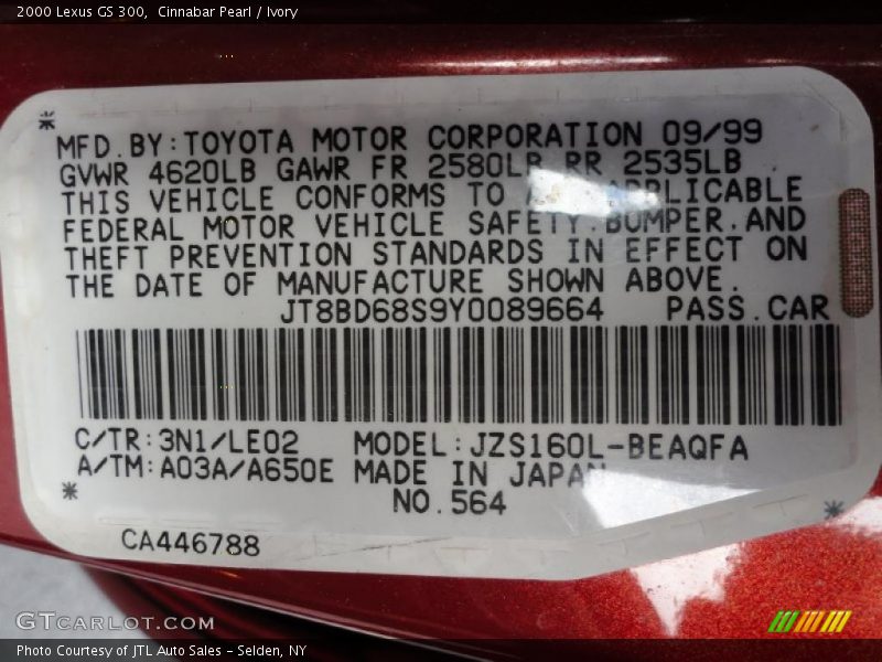 2000 GS 300 Cinnabar Pearl Color Code 3N1