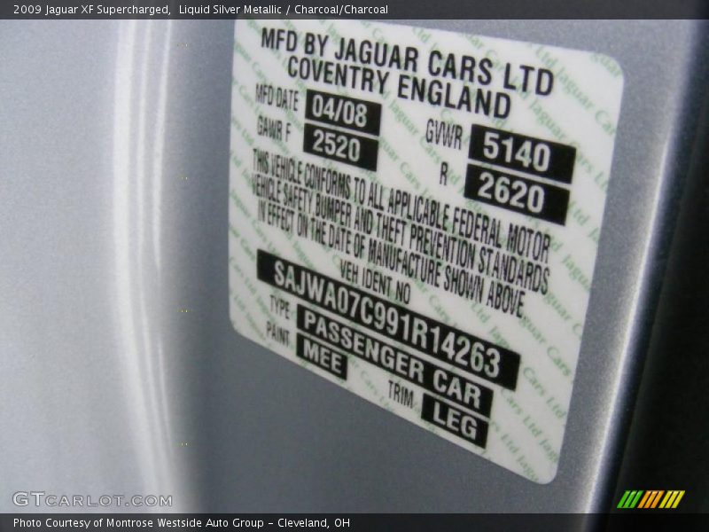 Liquid Silver Metallic / Charcoal/Charcoal 2009 Jaguar XF Supercharged