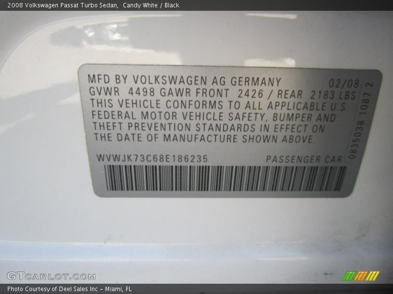 Candy White / Black 2008 Volkswagen Passat Turbo Sedan