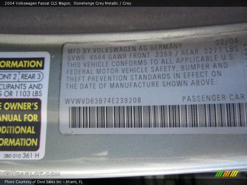 Stonehenge Grey Metallic / Grey 2004 Volkswagen Passat GLS Wagon