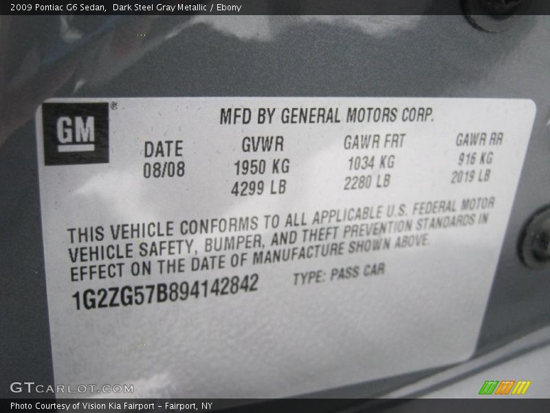 Dark Steel Gray Metallic / Ebony 2009 Pontiac G6 Sedan