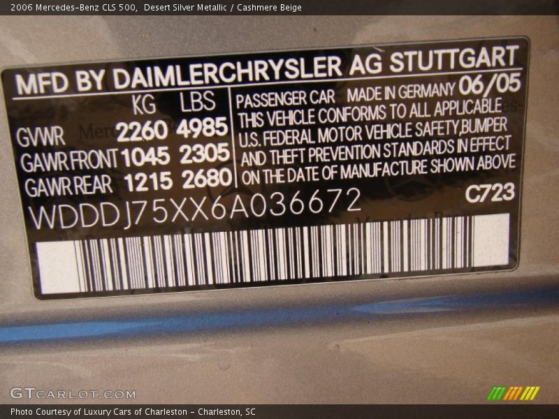 2006 CLS 500 Desert Silver Metallic Color Code 723