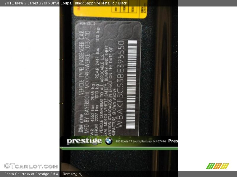 Black Sapphire Metallic / Black 2011 BMW 3 Series 328i xDrive Coupe