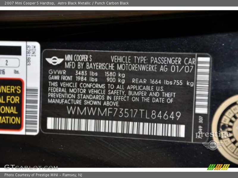 Astro Black Metallic / Punch Carbon Black 2007 Mini Cooper S Hardtop