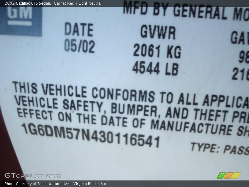 Garnet Red / Light Neutral 2003 Cadillac CTS Sedan