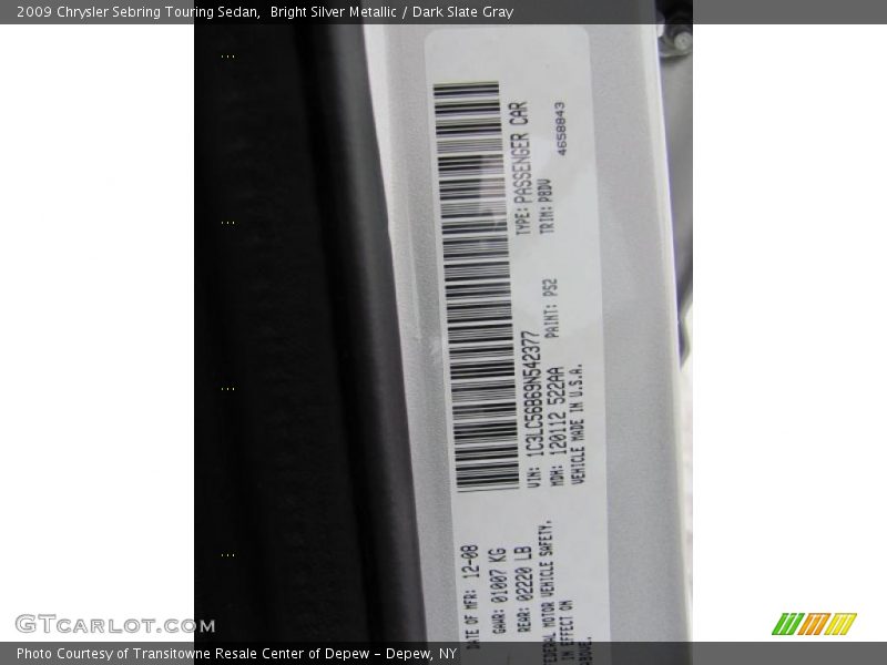 Bright Silver Metallic / Dark Slate Gray 2009 Chrysler Sebring Touring Sedan