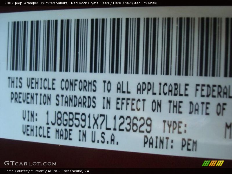 2007 Wrangler Unlimited Sahara Red Rock Crystal Pearl Color Code PEM