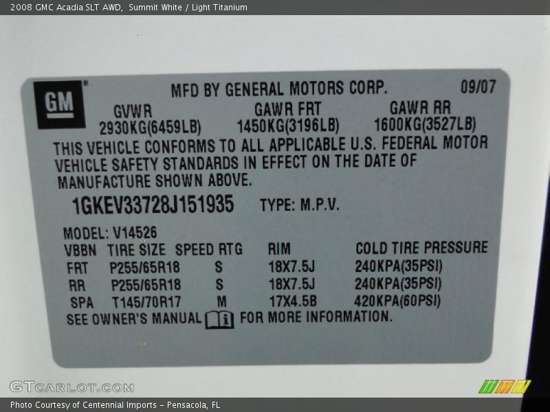 Summit White / Light Titanium 2008 GMC Acadia SLT AWD