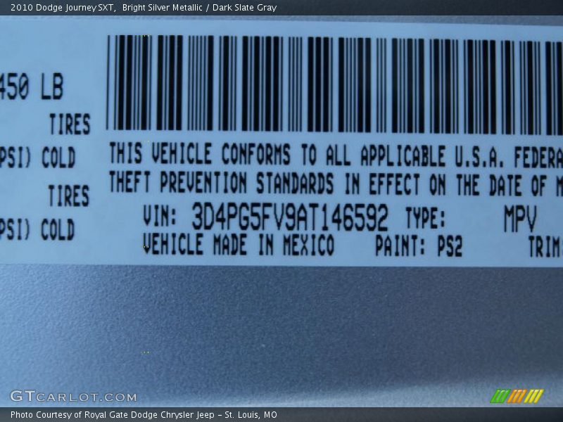 Bright Silver Metallic / Dark Slate Gray 2010 Dodge Journey SXT