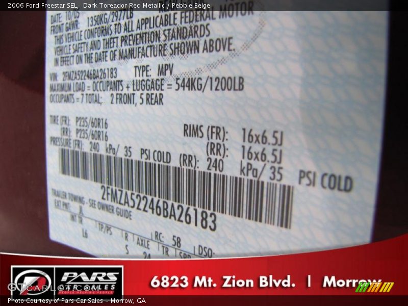 Dark Toreador Red Metallic / Pebble Beige 2006 Ford Freestar SEL