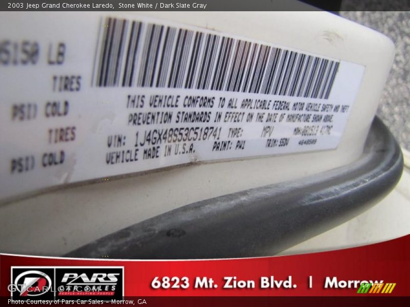 Stone White / Dark Slate Gray 2003 Jeep Grand Cherokee Laredo